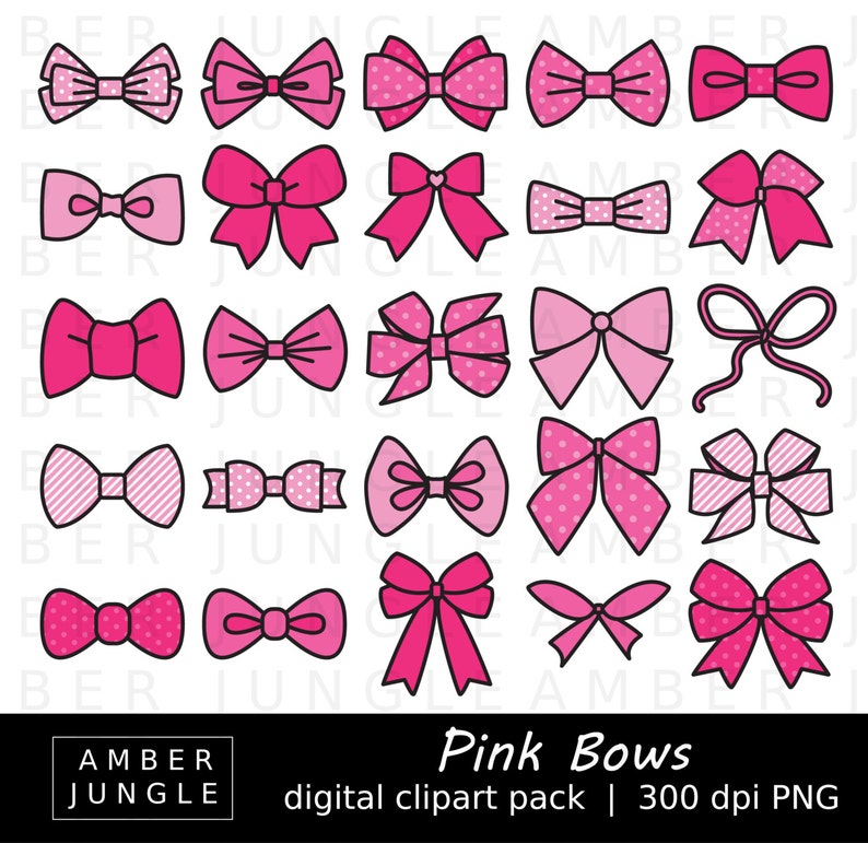 Pink Bows Clipart 35 Bow Images Instant Download Bow Clip Art, Hair Ribbons Bow Ties Bowties for Weddings Scrapbooking Baby Showers image 1