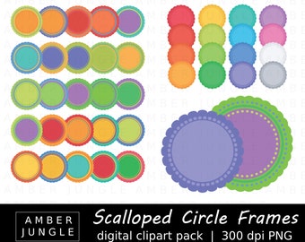 Scalloped Circle Frame Clipart - Circular Doilies - Instant Download! Printable Scallop Doily Clip Art for Planner Stickers Cupcake Toppers