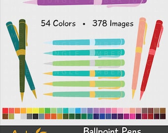 Ballpoint Pen Clipart- Instant Download! Pen Clip Art Digital Planner Stickers Fountain Pen Writer Office Supplies Stationery Scrapbooking