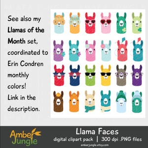 Llama Clipart- Llamas Planner Clip Art- Rainbow Llama Faces for Planner Stickers- Drama Llamas Cute Digital Printable Heads Instant Download image 5
