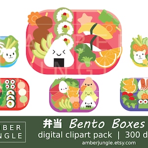 Bento Box Clipart - Kawaii Bento Clip Art para adesivos de planejador - Comida japonesa Lancheira Lancheira Sushi Scrapbook Imprimíveis Download instantâneo