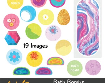 Bath Bomb Clipart- Bath Bomb Clip Art, Lush Bath Bomb, Bubble Bar for Planner Stickers- Self Care Bubble Bath Spa Printable Instant Download