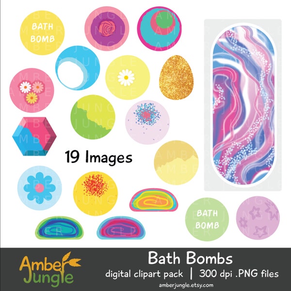 Bath Bomb Clipart- Bath Bomb Clip Art, Lush Bath Bomb, Bubble Bar for Planner Stickers- Self Care Bubble Bath Spa Printable Instant Download