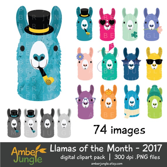 Llama Clipart- Watercolor Planner Clip Art- Colorful Erin Condren ECLP EC Digital Printable Monthly Life Sticker Head PNG - Instant Download