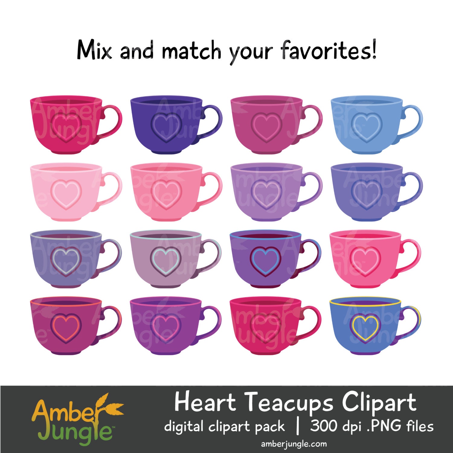 Teacups Clipart - Heart Tea Cup Clip Art for Planner Stickers- Tea Time ...