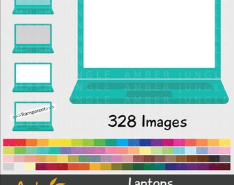Laptop Clipart- Open Notebook Computer Clip Art voor Planner Stickers- PC Screen Monitor Graphics Rainbow Digital Printable Instant Download