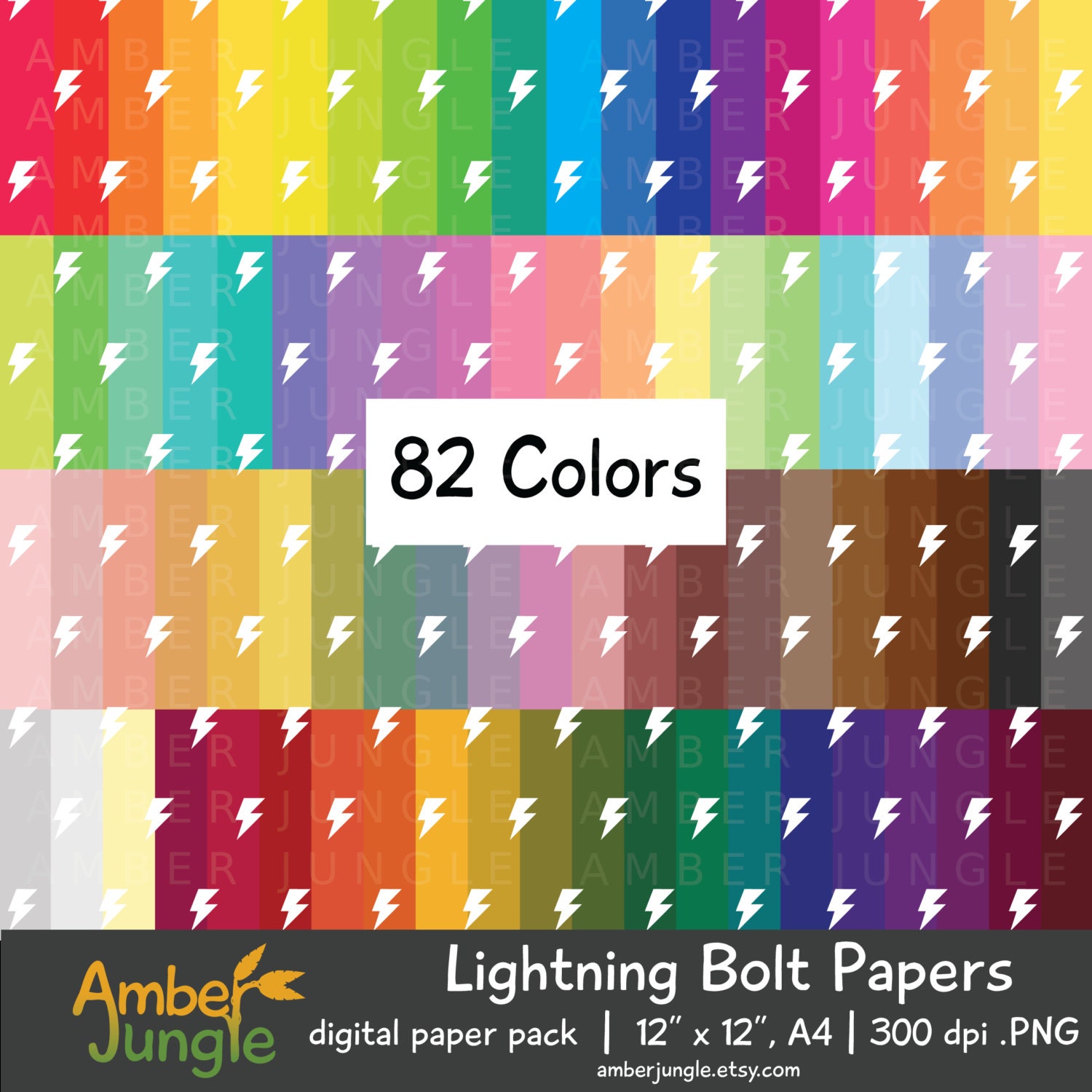 Lightning Bolt Digital Paper Pack White Lightening Rainbow Basic Printable Patterns Background 12 X 12