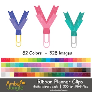Ribbon Planner Clip Clipart- Paperclip Clip Art for Planner Stickers- Plannerclip Paper Bookmark Clip Art Digital Printable Instant Télécharger