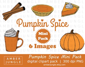 Pumpkin Spice Clipart Mini Pack- Instant Download! Pumpkin Pie Spice Latte Clip Art Fall Autumn for Scrapbook Printable Planner Stickers Kit