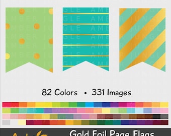 Page Flag Clipart- Gold Foil Page Flag Clip Art for Planner Stickers- Digital Printable Graphic Image- Commercial Use CU OK Instant Download
