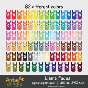 Llama Clipart- Llamas Planner Clip Art- Rainbow Llama Faces for Planner Stickers- Drama Llamas Cute Digital Printable Heads Instant Download image 2