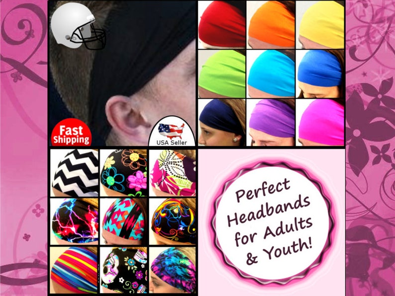Football Headbands Mens Boys Sweat Bands Any Sport Wide One Etsy