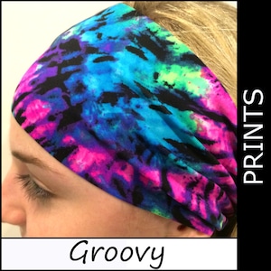 Headbands Hippie Retro 70s Tie Dye Costume Hair Band Sports Gym Fashionable [Groovy]