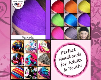 Volleyball Headbands Wide Youth Sport Workouts Athletic Fashion Stretch [Purple]