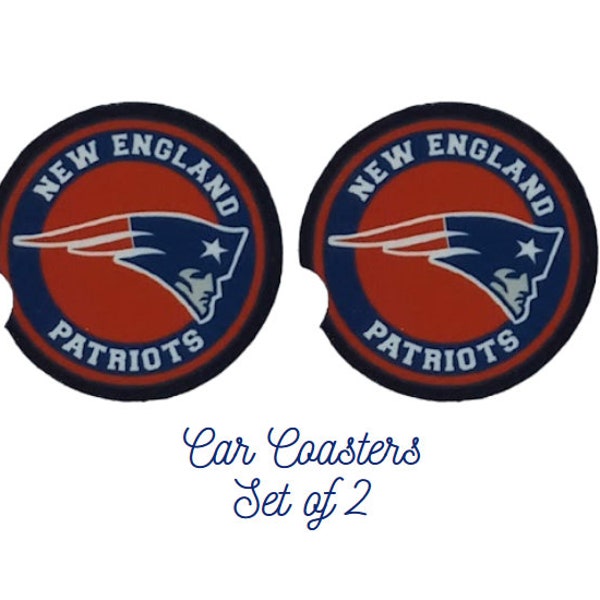 New England Patriots Football Car Coasters - Set of 2 -  Car Accessory, Car Gift