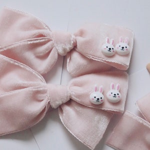Teeny Vintage Velvet Pink Bunny // pink bows, newborn bow, velvet bows, easter bow, bunny bow, pink bunny bow, easter hairbows, image 2