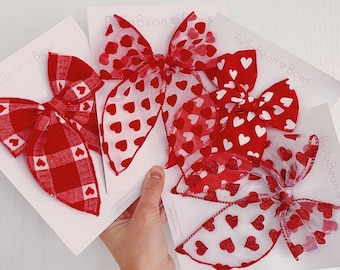 Fable, Midi, or Petite Fable Bow ~ Love 4 Pack // flocked bow, vintage bow, valentine bow, heart bows, red heart bows, valentines day bows