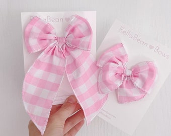 Pink Gingham Fable Bow - Barbie Bow, Pink Bow, Checkered Bow