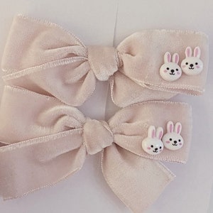 Teeny Vintage Velvet Pink Bunny // pink bows, newborn bow, velvet bows, easter bow, bunny bow, pink bunny bow, easter hairbows, image 1