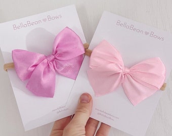 Baby Bows - pink bow, white bow, neutral bow,  baby bow, newborn bow, light pink bow, preemie bow, infant bow, small bow, silk bow