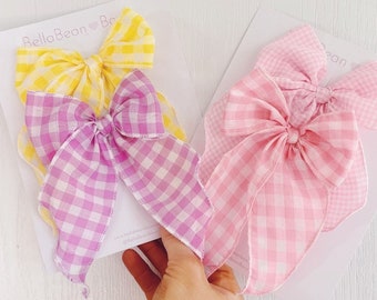 BUNDEL-4 Gingham Fable Bows - Midi of Petite // lenteboog, pastelstrik, paasboog, pastelstrikken, geruite boog, pastelstrik, roze boog