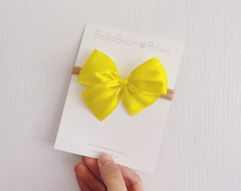 Yellow Satin Bow, Newborn bows, Satin Bow, Kids Bows, Easter Bow, Spring Bow, Silk Bow, Springtime, Newborn Bows, Baby Bow, Silk Bow