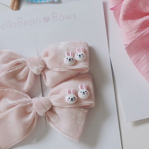 Teeny Vintage Velvet Pink Bunny // pink bows, newborn bow, velvet bows, easter bow, bunny bow, pink bunny bow, easter hairbows, image 5