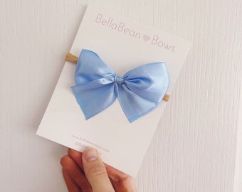 Blue Satin Bow // Light Blue Bow, Satin Bow, Kids Bows, Easter Bow, Spring Bow, Silk Bow, Springtime, Newborn Bows, Baby Bows