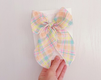 Easter Bow - Gingham Plaid Spring Pastel Bow