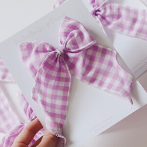 Purple Gingham Fable Bow yellow bow, gingham, spring bow, pastel bow, easter bow, gingham bows, checkered bow, scarf bow, bunny bow image 2