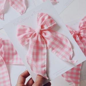 Pink Gingham Fable Bows yellow bow, gingham, spring bow, pastel bow, easter bow, gingham bows, checkered bow, barbie bow. barbie gingham image 3