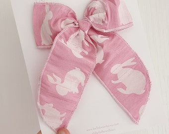 Bunny Bow - pink rabbit bunny bow, pastel easter bow, easter hairbows, easter baby bow, first easter, bunnies, bunny headband, Easter bow