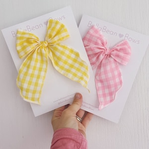 Pink Gingham Fable Bows yellow bow, gingham, spring bow, pastel bow, easter bow, gingham bows, checkered bow, barbie bow. barbie gingham image 7