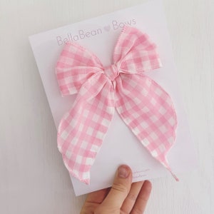 Pink Gingham Fable Bows - yellow bow, gingham, spring bow, pastel bow, easter bow, gingham bows, checkered bow, barbie bow. barbie gingham