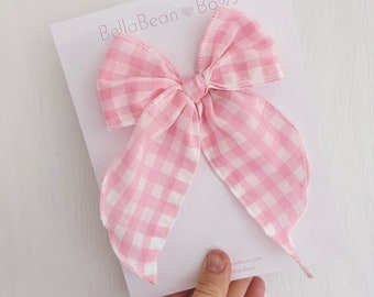 Pink Gingham Fable Bows - yellow bow, gingham, spring bow, pastel bow, easter bow, gingham bows, checkered bow, barbie bow. barbie gingham