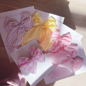 Pink Gingham Fable Bows yellow bow, gingham, spring bow, pastel bow, easter bow, gingham bows, checkered bow, barbie bow. barbie gingham image 5