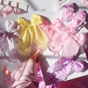 Pink Gingham Fable Bows yellow bow, gingham, spring bow, pastel bow, easter bow, gingham bows, checkered bow, barbie bow. barbie gingham image 4