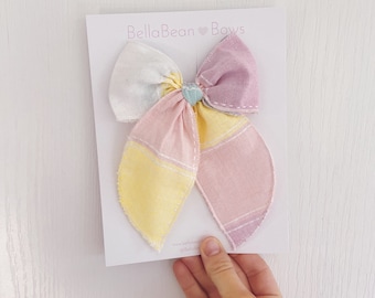 Cute Patchwork Bow, colorful girls bow, spring bows, summer bow, easter bow, birthday bow, fable bow, little girl hairbows, vintage bows