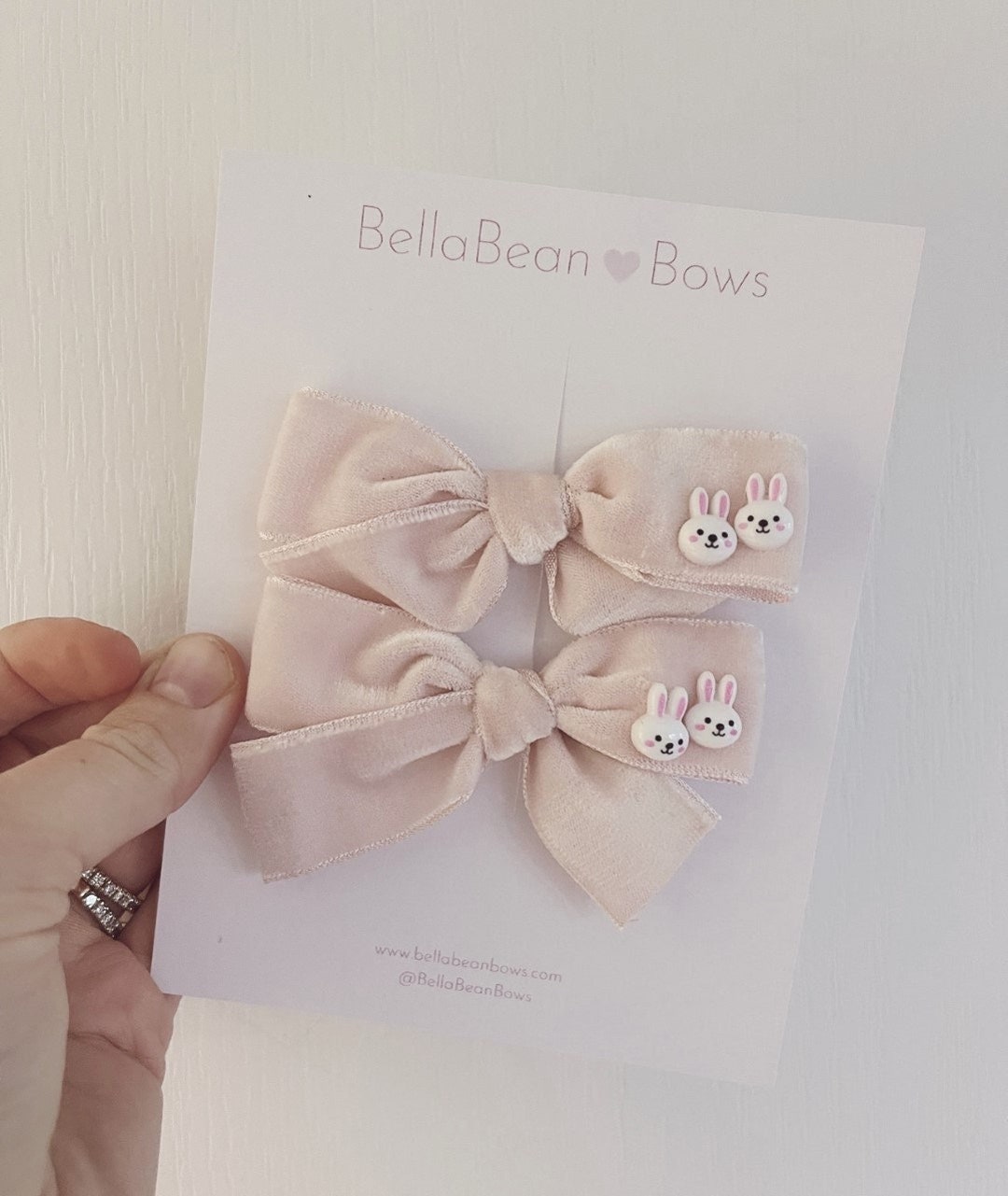 Teeny Vintage Velvet ~ Pink Bunny // Pink Bows, Newborn Bow, Velvet ...