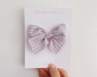 Vintage Trim Bow ~ Gingham // Gingham Bows, Baby Bows, Cotton Candy, Plaid Bow, Spring Bow, Pasen, Easter Bow, Baby Bows, blauwe strik, roze