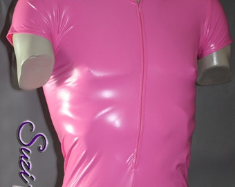 ホットピンク ストレッチビニールキャットスーツ PVC PU フェイク