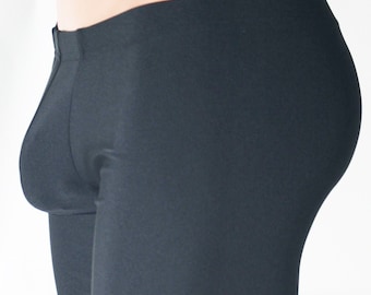 Pouch front Leggings shown in Black Milliskin Tricot Spandex by Suzi Fox