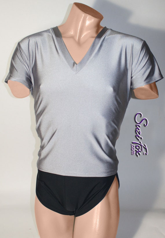 Mens Skin Tight V Neck Short Sleeved 