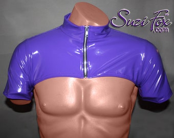 Mens Quarter Tee Shirt in Gloss Stretch Vinyl coated Spandex PVC and Aluminum zipper by Suzi Fox