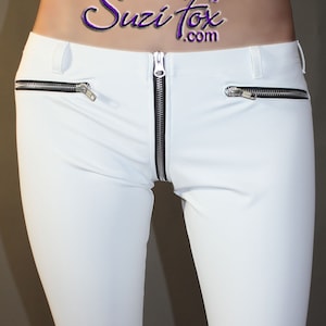 Suzi Fox の 5 つのジッパー付きローライズ レギンス - ホワイト マット (光沢なし) ビニール製