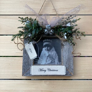 Personalized Barnwood Christmas Ornament Frame, Rustic Holiday Decor