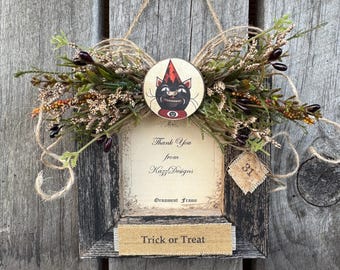 Cadre photo personnalisé ornement primitif primitif rustique en bois de grange d'Halloween d'automne