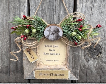 Cadre photo personnalisé ornement primitif rustique en bois de grange de Noël