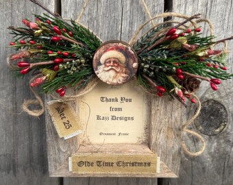 Cadre photo personnalisé ornement primitif rustique en bois de grange de Noël