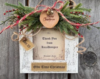 Cadre photo personnalisé ornement primitif rustique en bois de grange de Noël